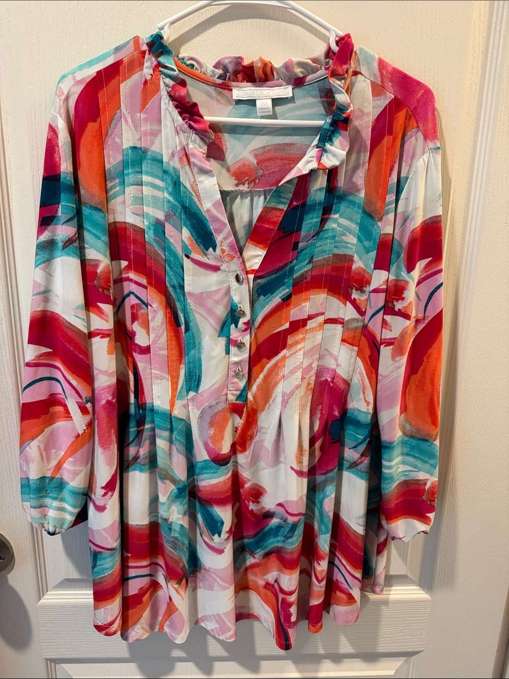 Vibrant Swirl Print Button-Front Tunic by